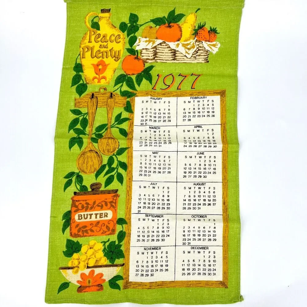 Vintage Linen Wall Calendar 1977 Fruit Kitchen Theme TV Movie Props